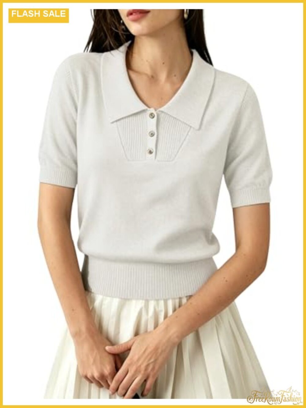 Short Sleeve Collared Sweater Cropped Cable Knit Polo Pullover Top